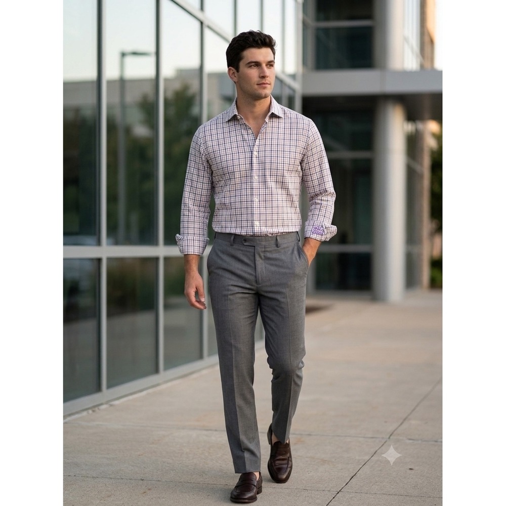 Peter‎ Millar Nanoluxe Easy Care Check Shirt Large The Honda Classic Purple Tan